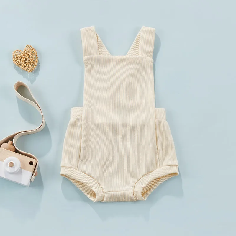 Ribbed Solid Sleeveless Suspender Style Romper Overalls