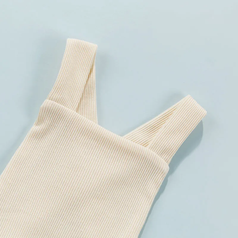 Ribbed Solid Sleeveless Suspender Style Romper Overalls