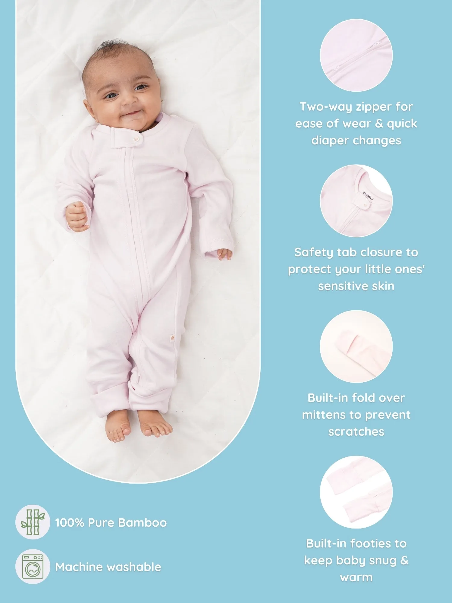 Rosy Dreams - Infant Organic Bamboo Solid Sleepsuit