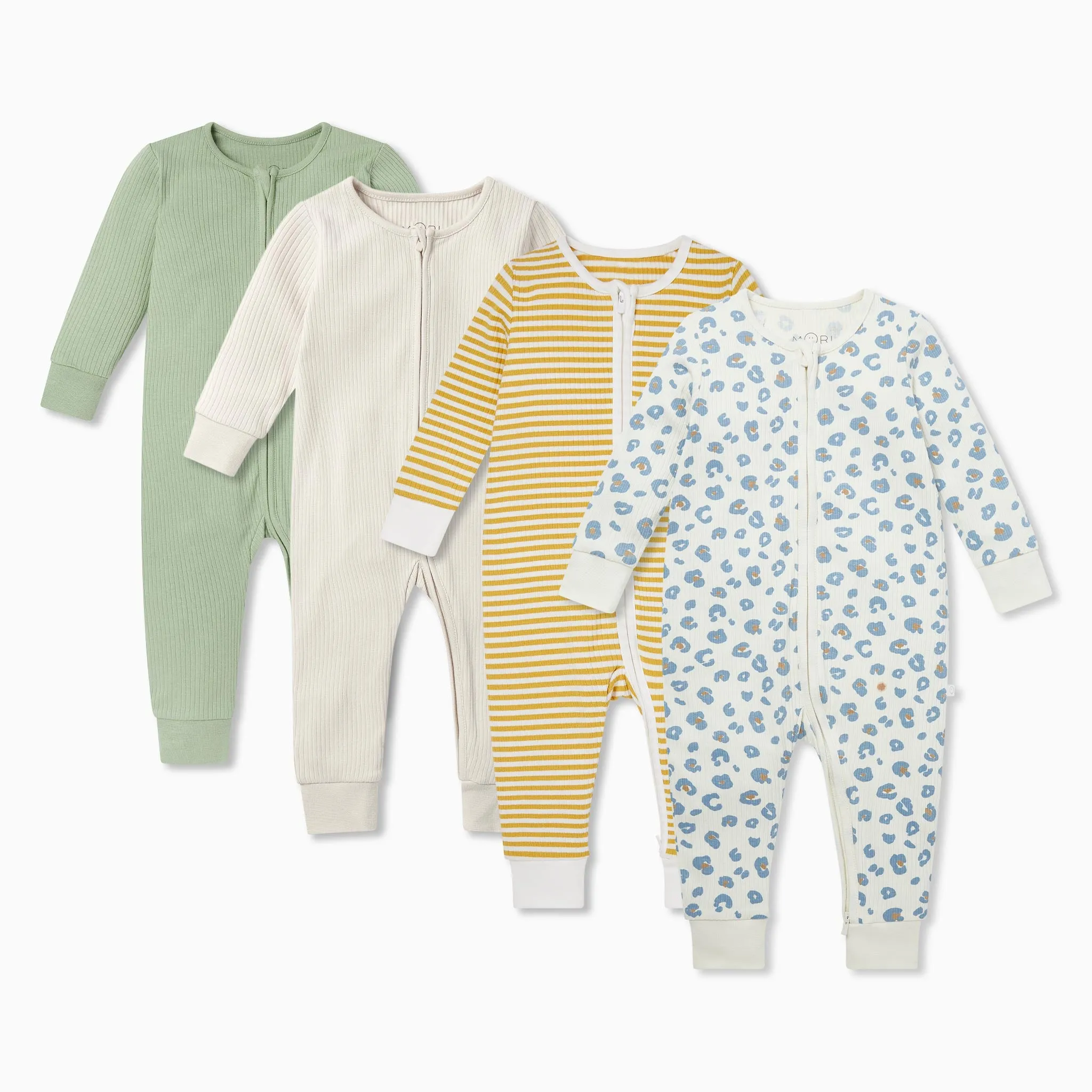 Safari Ribbed Clever Zip Sleepsuit 4 Pack