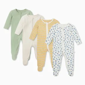 Safari Ribbed Clever Zip Sleepsuit 4 Pack