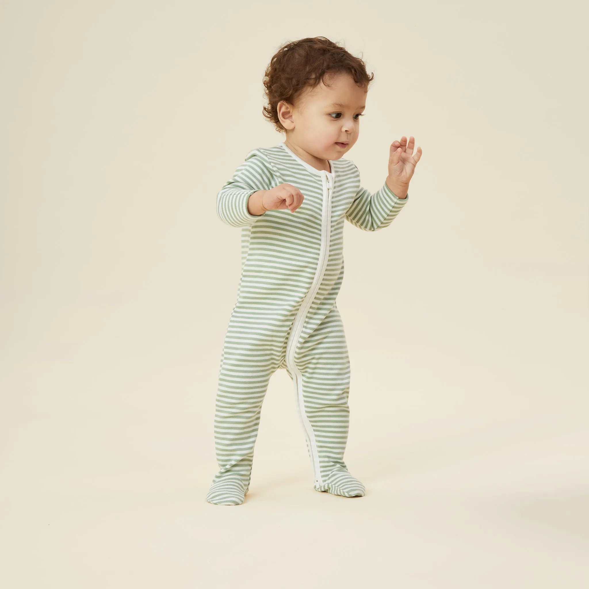 Sage Stripe Clever Zip Baby Pajamas