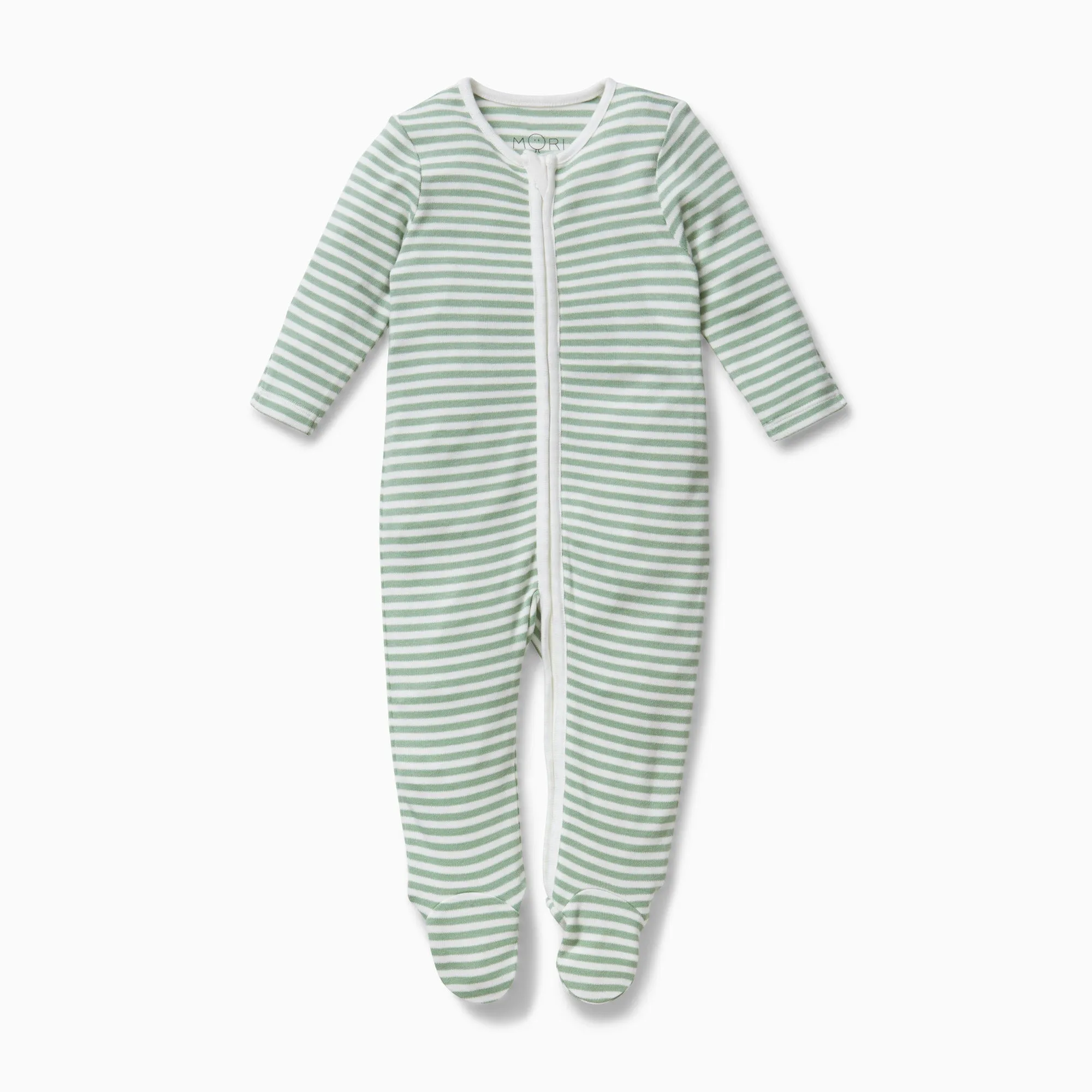 Sage Stripe Clever Zip Baby Pajamas
