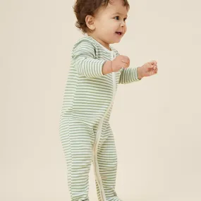 Sage Stripe Clever Zip Baby Pajamas