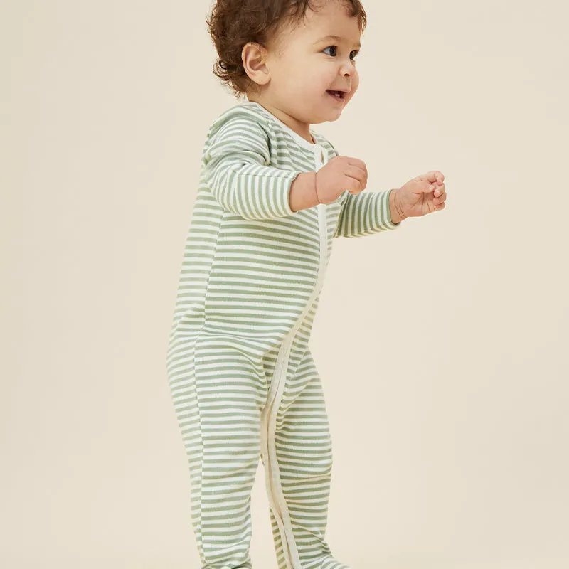 Sage Stripe Clever Zip Baby Pajamas