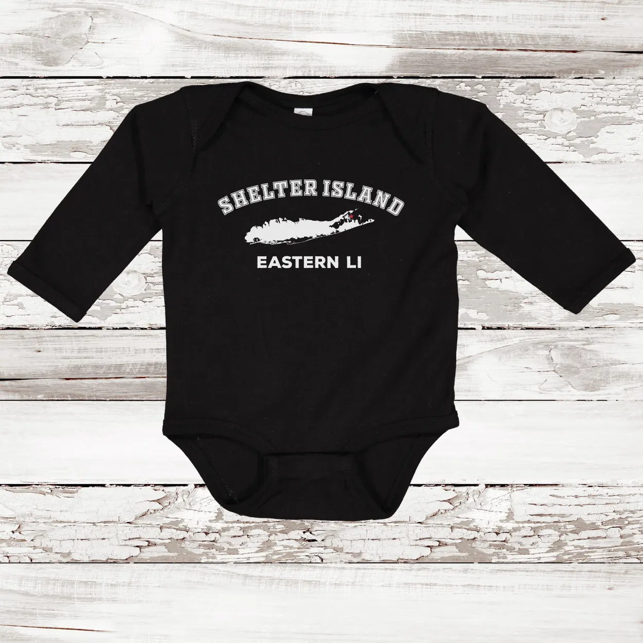 Shelter Island Eastern LI Long Sleeve Baby Onesie | Classic Colors