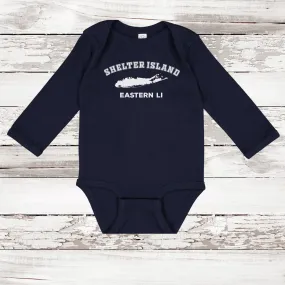 Shelter Island Eastern LI Long Sleeve Baby Onesie | Classic Colors