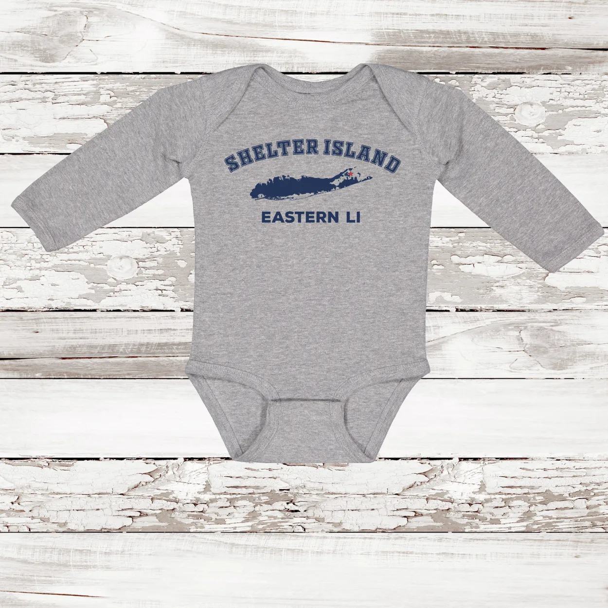 Shelter Island Eastern LI Long Sleeve Baby Onesie | Classic Colors