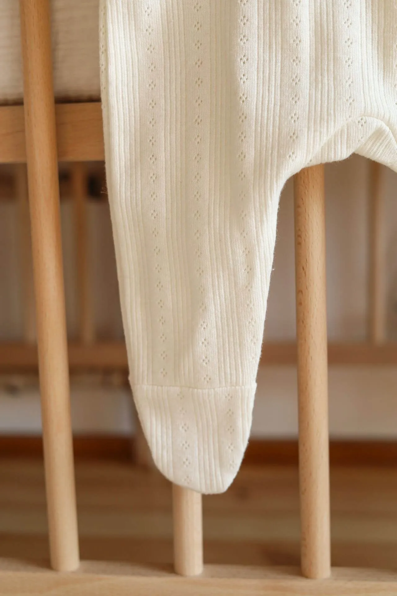 Soft Cotton Baby Sleepsuit, Zip Up - Cream Openwork (0-12 months)