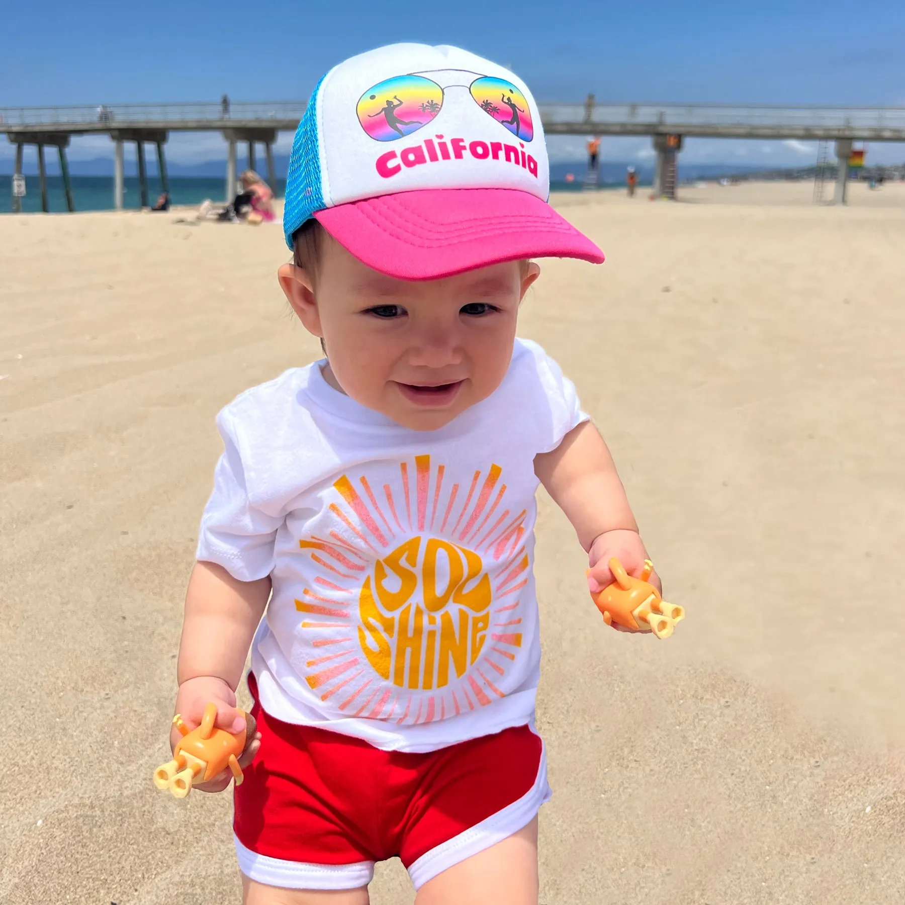 Sol Baby California Shades Volleyball Sunset Snapback Mesh Trucker Hat - Beach Baseball Cap for Infants, Toddlers & Youths