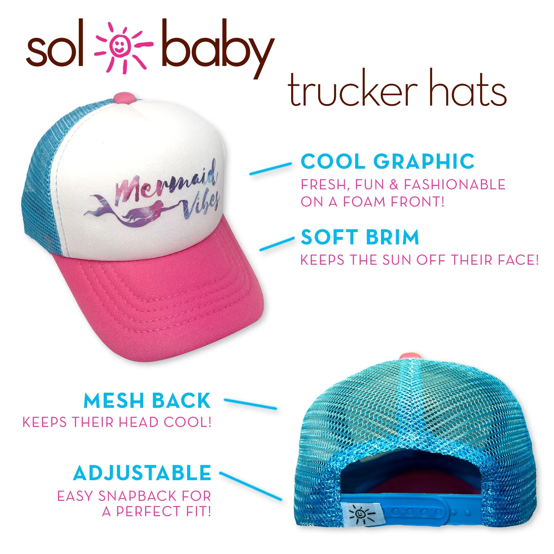 Sol Baby Mermaid Vibes Aqua Pink Trucker Hat