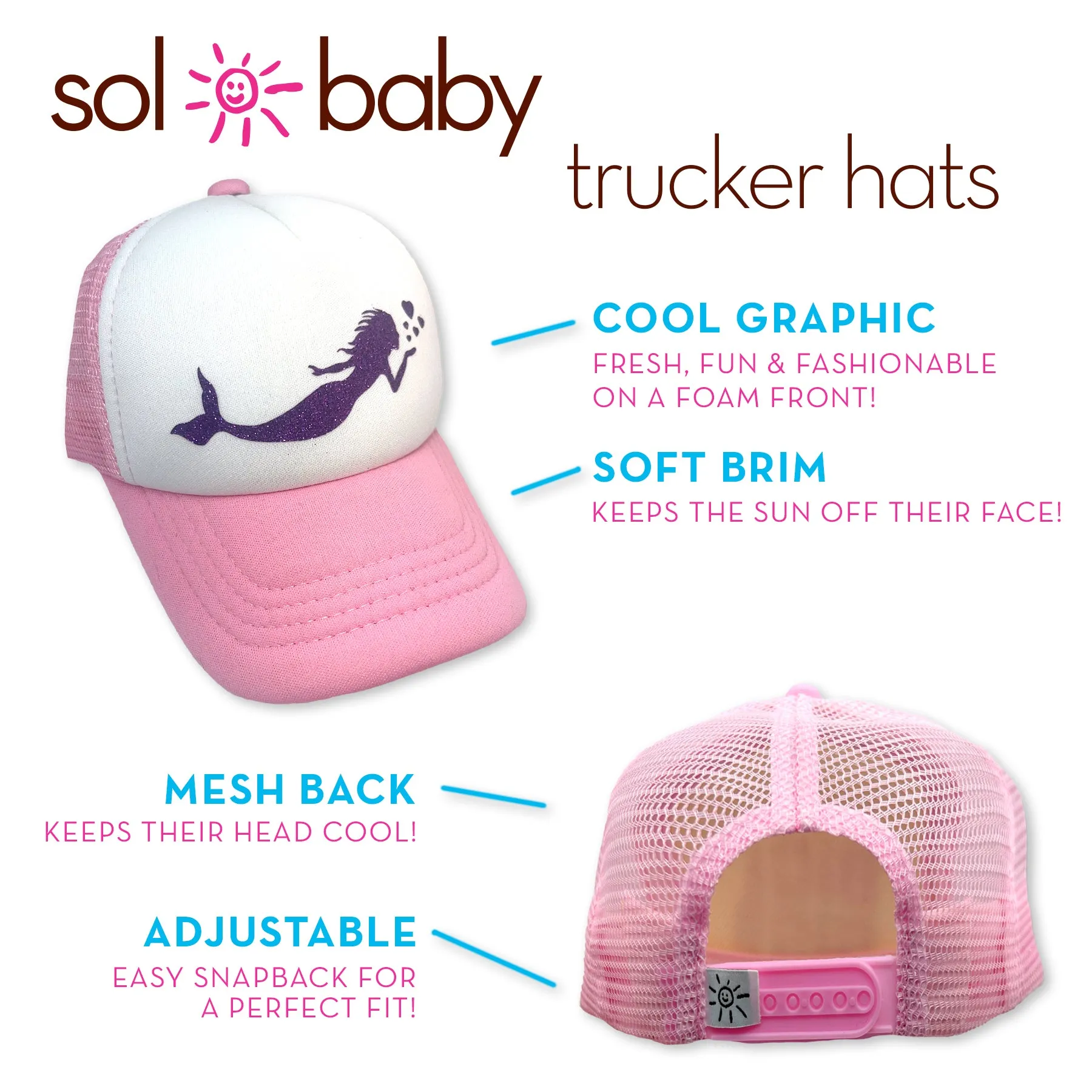 Sol Baby Purple Glitter Mermaid Pink Trucker Hat