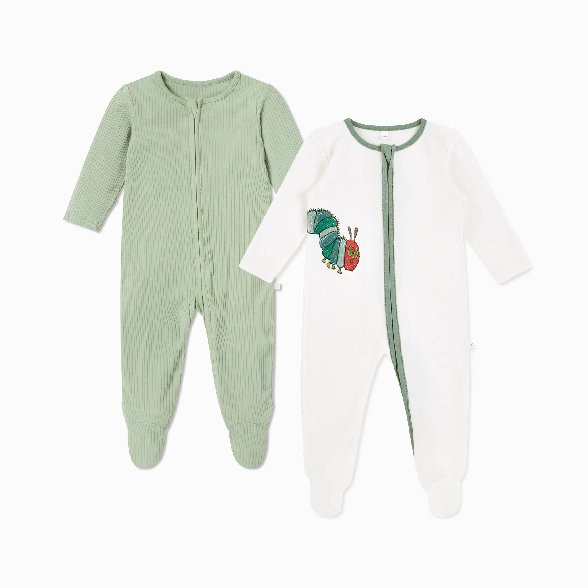 The Very Hungry Caterpillar & Ribbed Clever Zip Sleepsuit 2 Pack