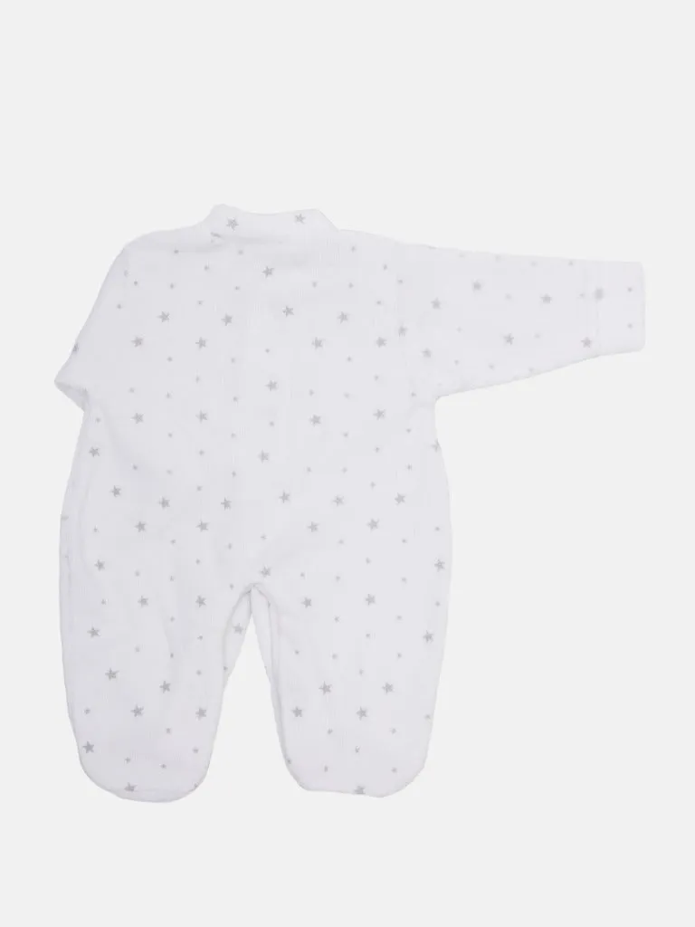 Tiny Baby Unisex Grey Star Sleepsuit - White with grey stars