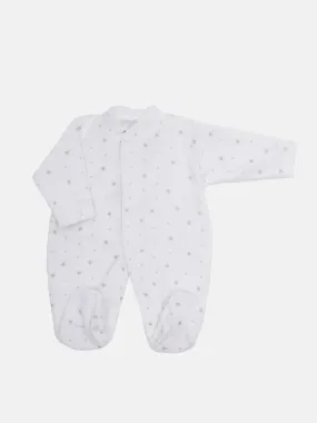 Tiny Baby Unisex Grey Star Sleepsuit - White with grey stars
