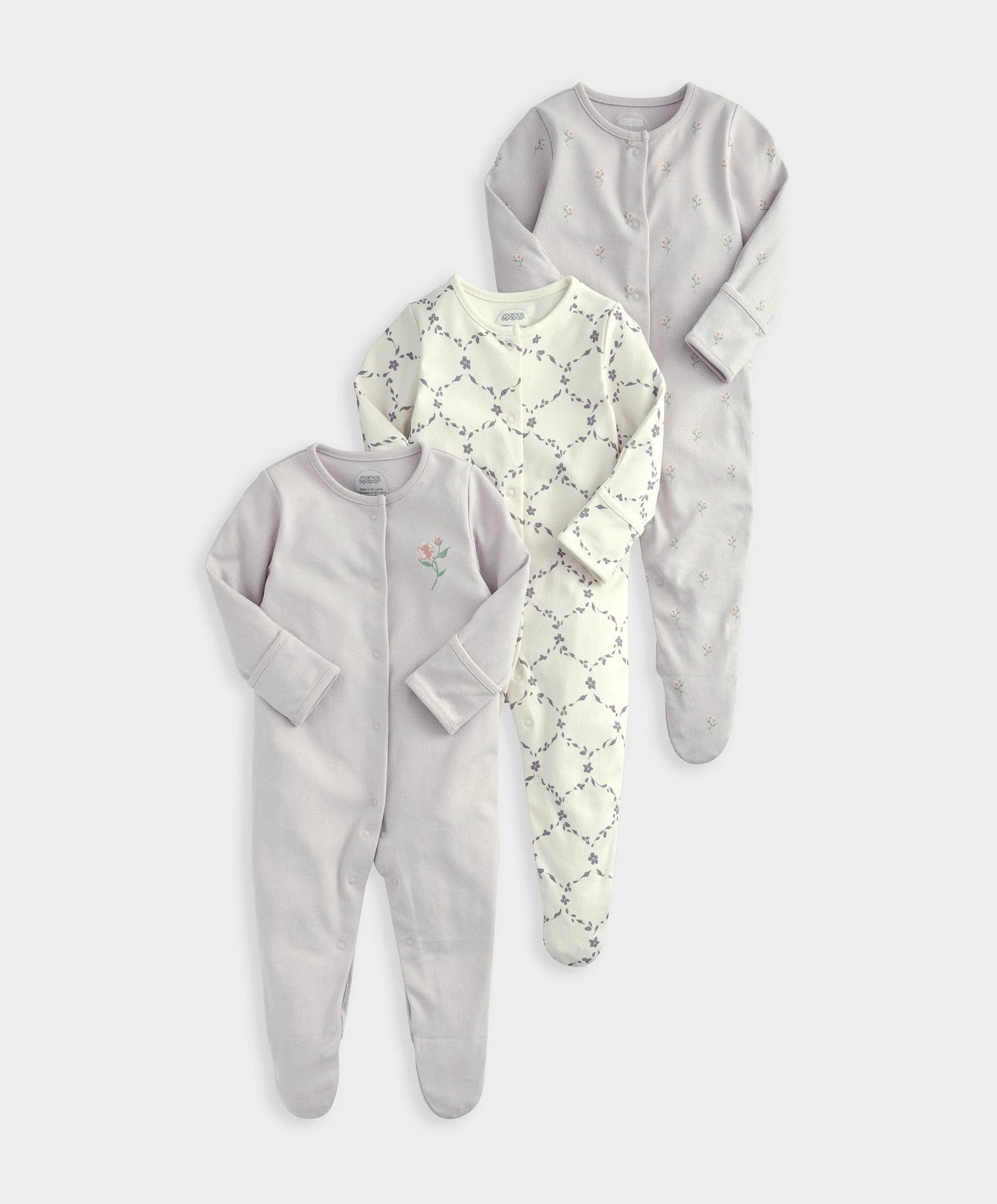Trellis Print Sleepsuites (Set of 3)