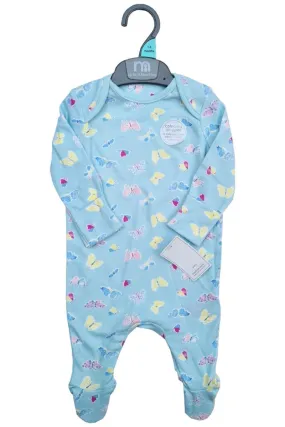 Unisex Baby Boys Girls Mothercare Sleepsuit Blue Butterfly Print Babygrow Romper