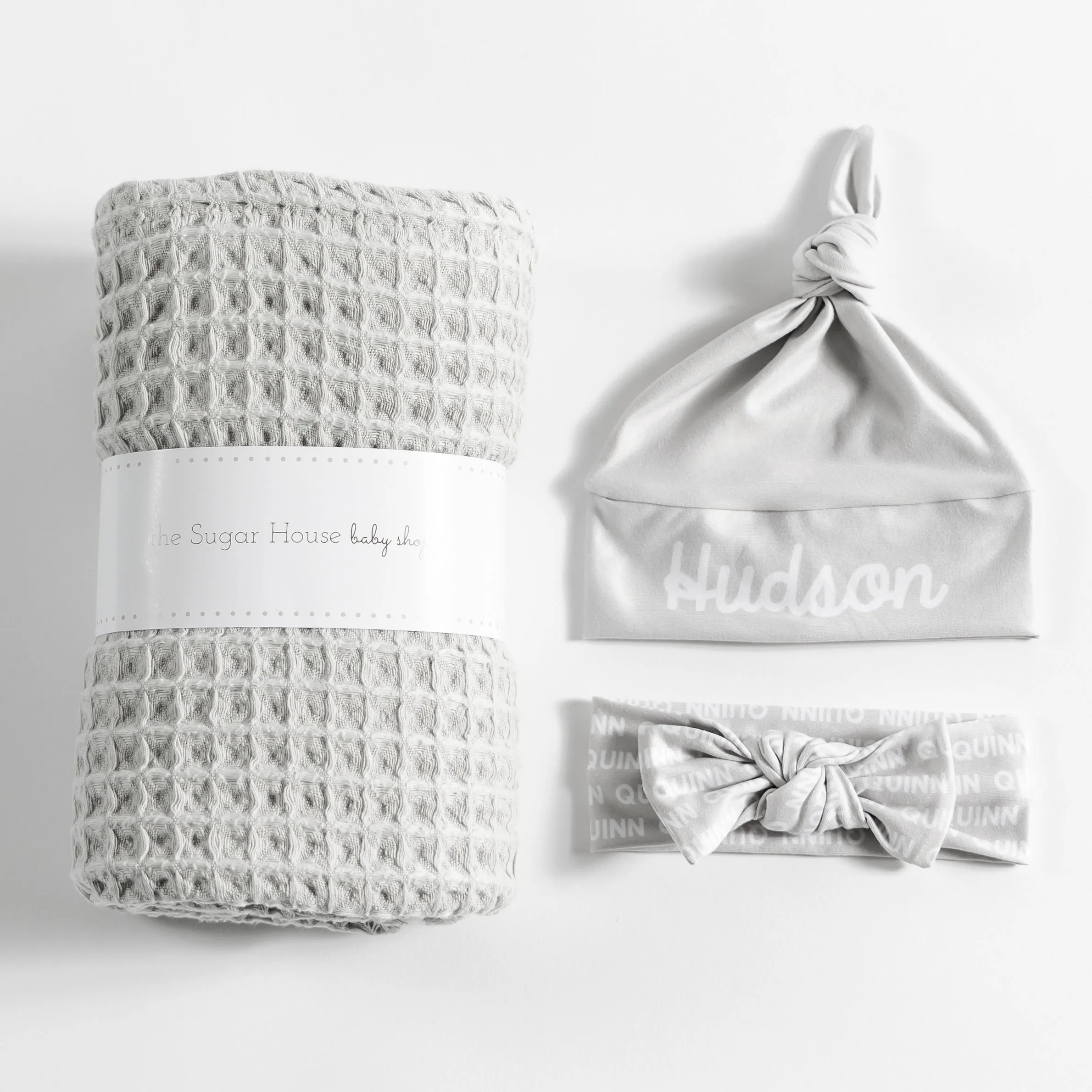 Waffle Blanket Set - Light Grey