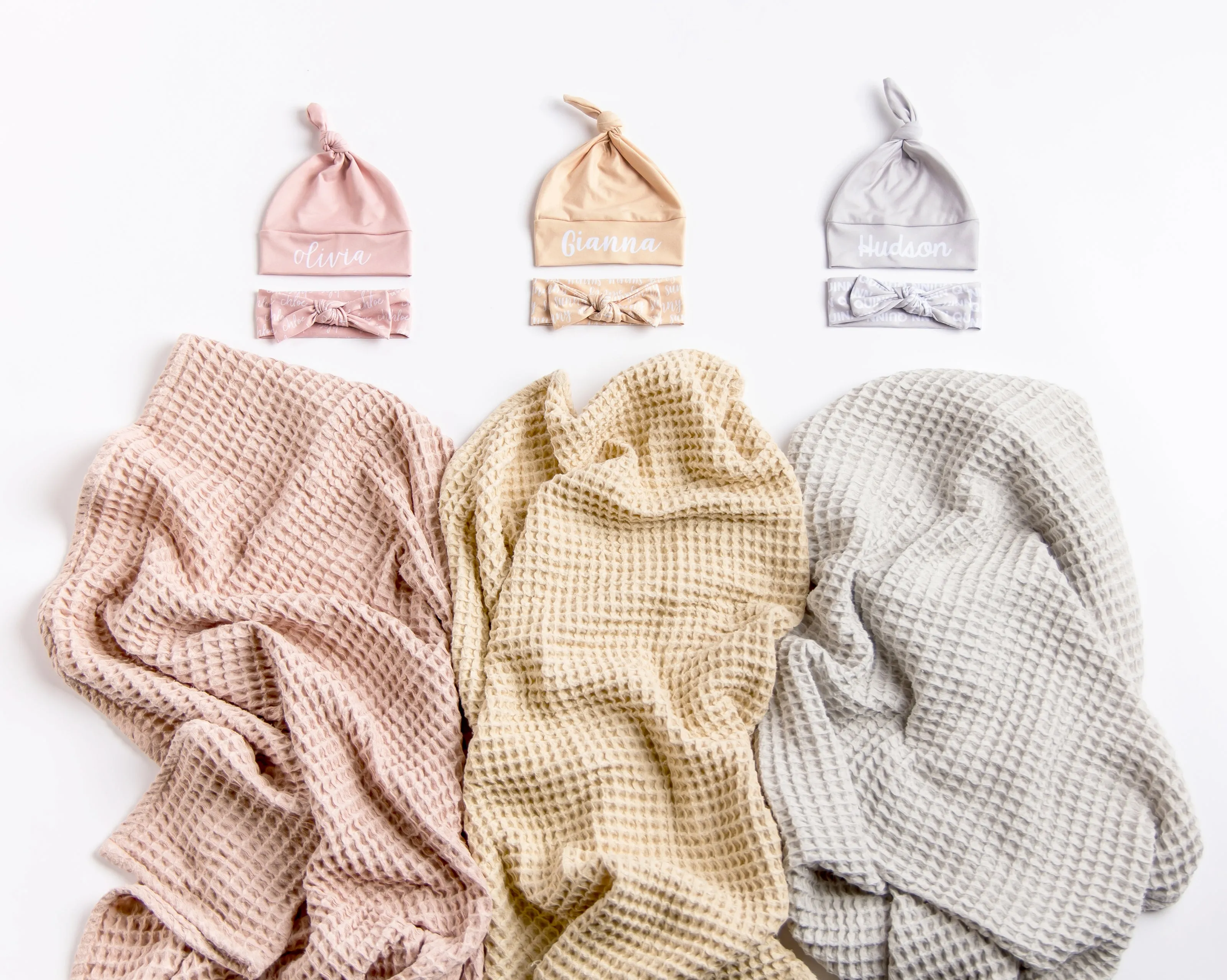 Waffle Blanket Set - Light Grey