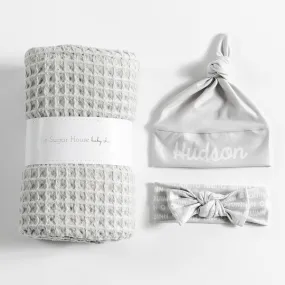 Waffle Blanket Set - Light Grey