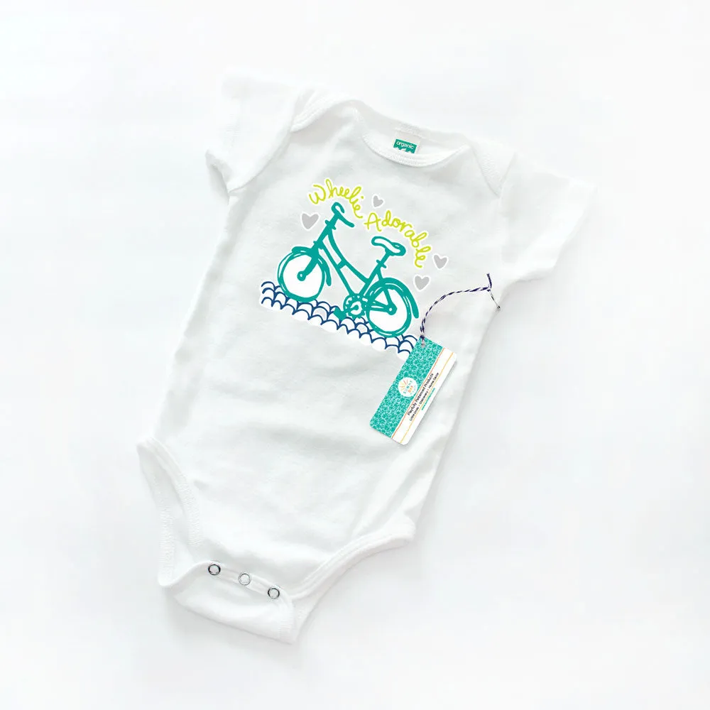 Wheelie Adorable Bicycle Newborn Baby Gift Set - Organic Cotton Onesie (0-3M)   Newborn Baby Hat
