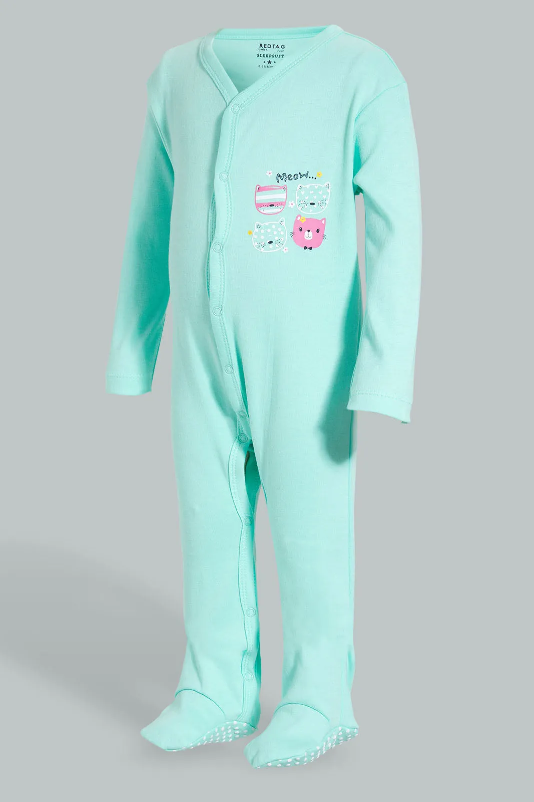 White And Mint Printed Sleepsuit Set (3 Piece)