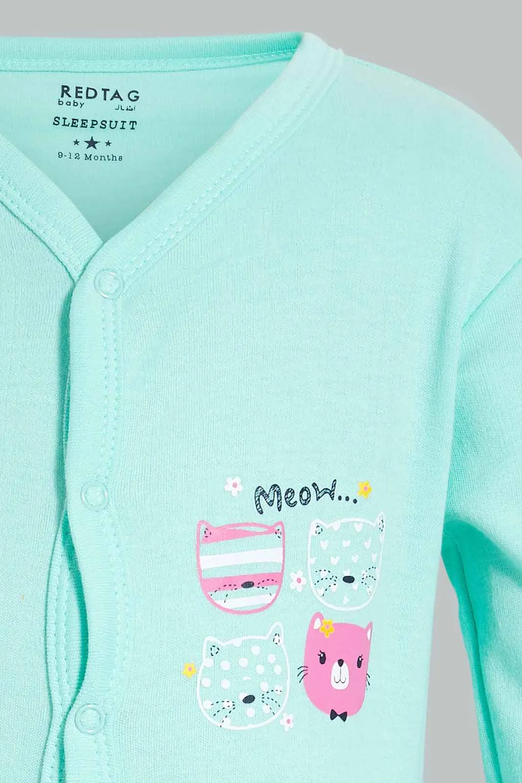 White And Mint Printed Sleepsuit Set (3 Piece)
