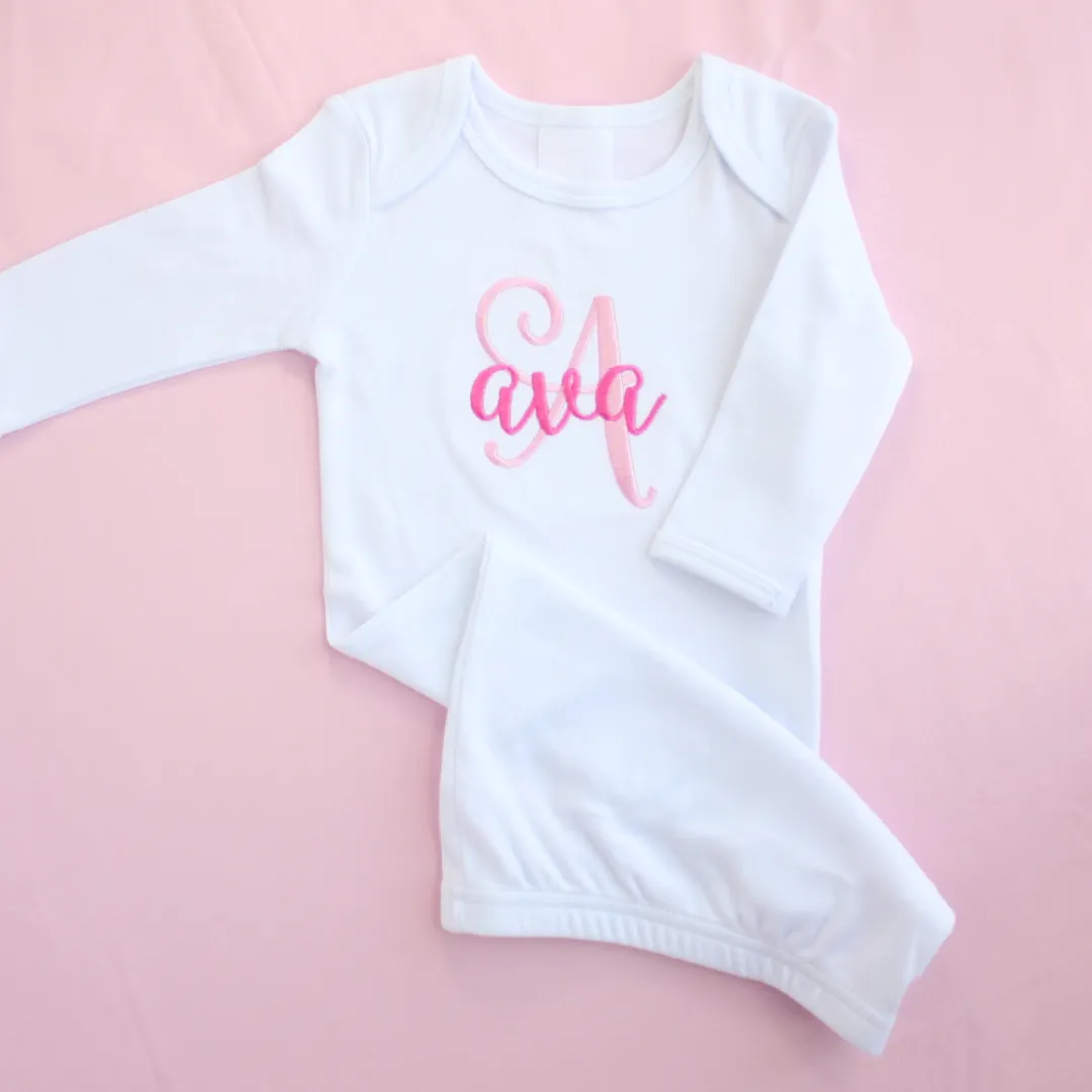 White Monogrammed Newborn Girl Layette