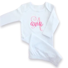 White Monogrammed Newborn Girl Layette