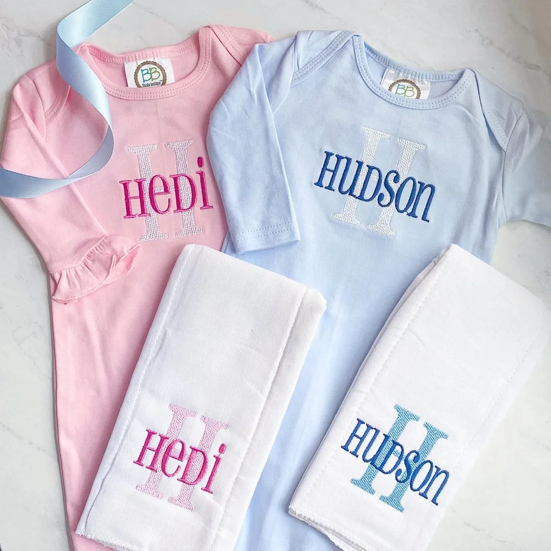 White Monogrammed Newborn Girl Layette
