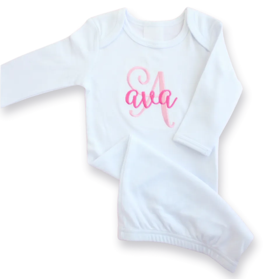 White Monogrammed Newborn Girl Layette