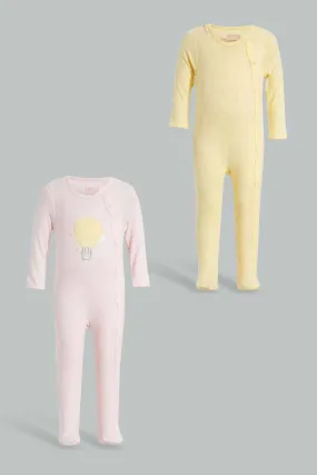 Yellow And Pink Sleepsuit Set For Babies (Pack of 2)