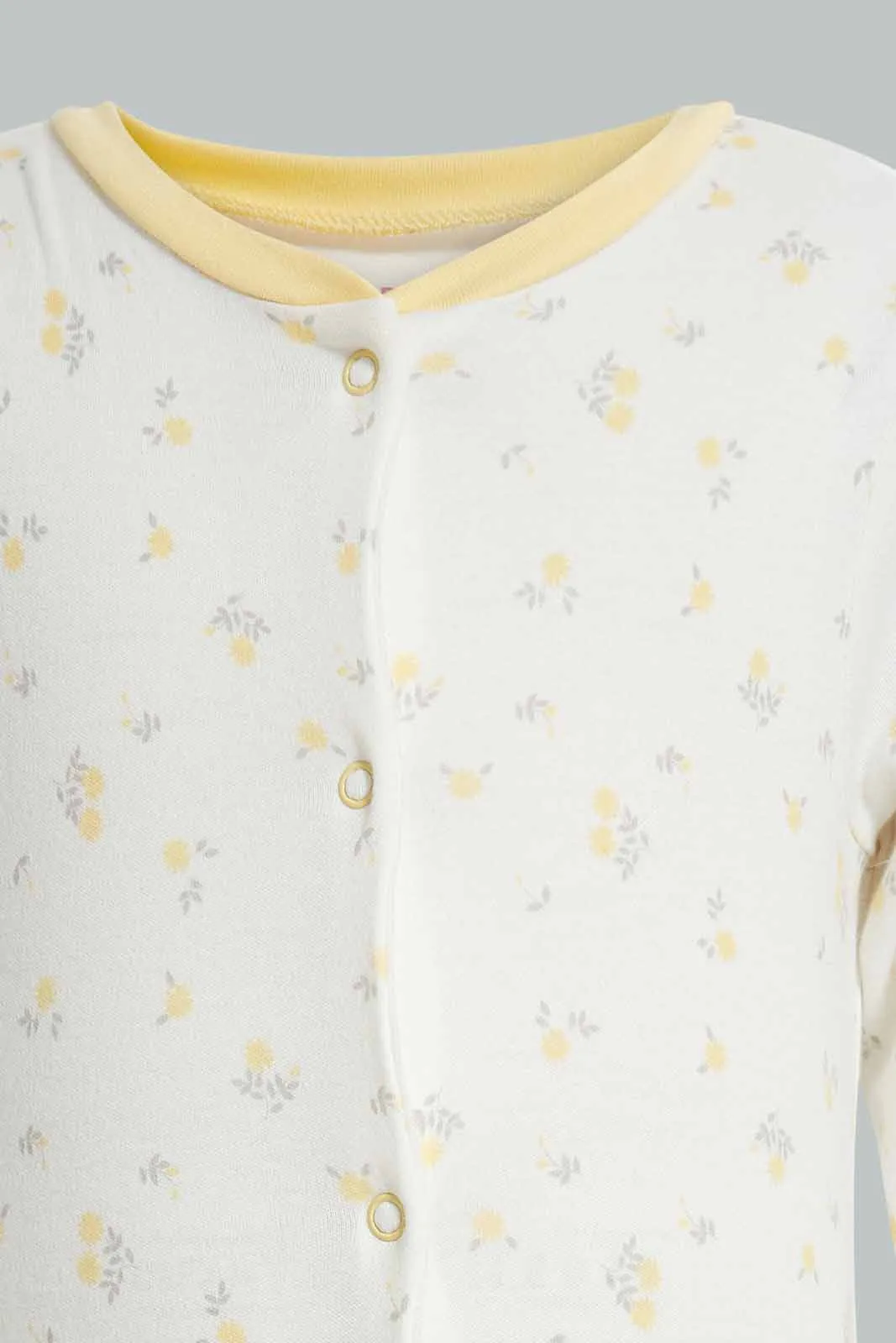 Yellow And White Sleepsuit Set For Babies (Pack Of 3)