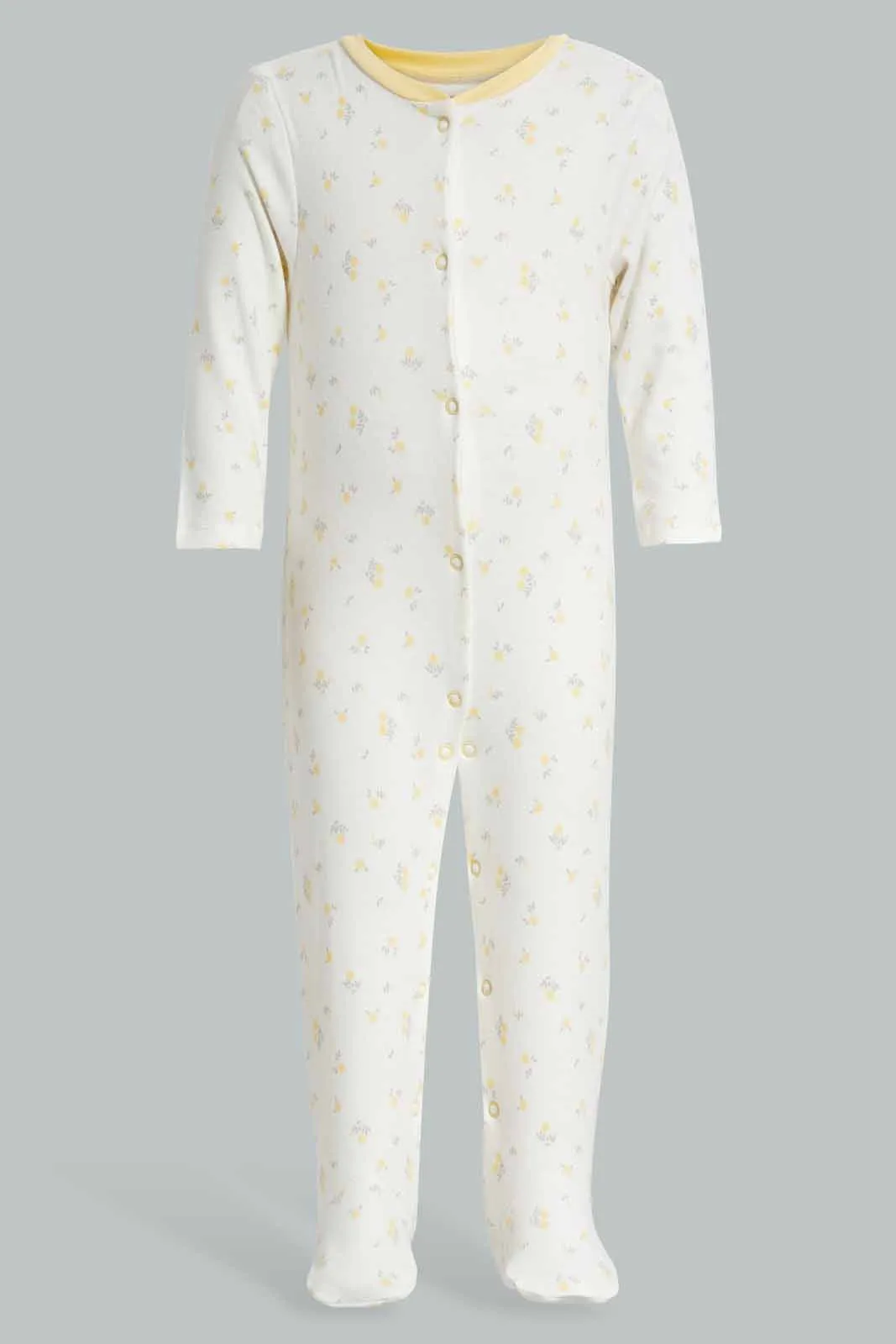 Yellow And White Sleepsuit Set For Babies (Pack Of 3)