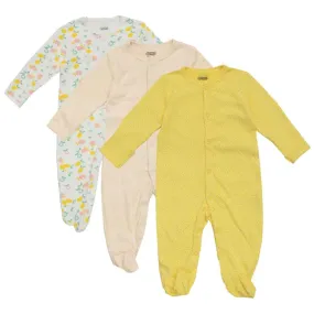Yellow Polka Dots Printed Footsie With Folded Mittens- Pack Of 3