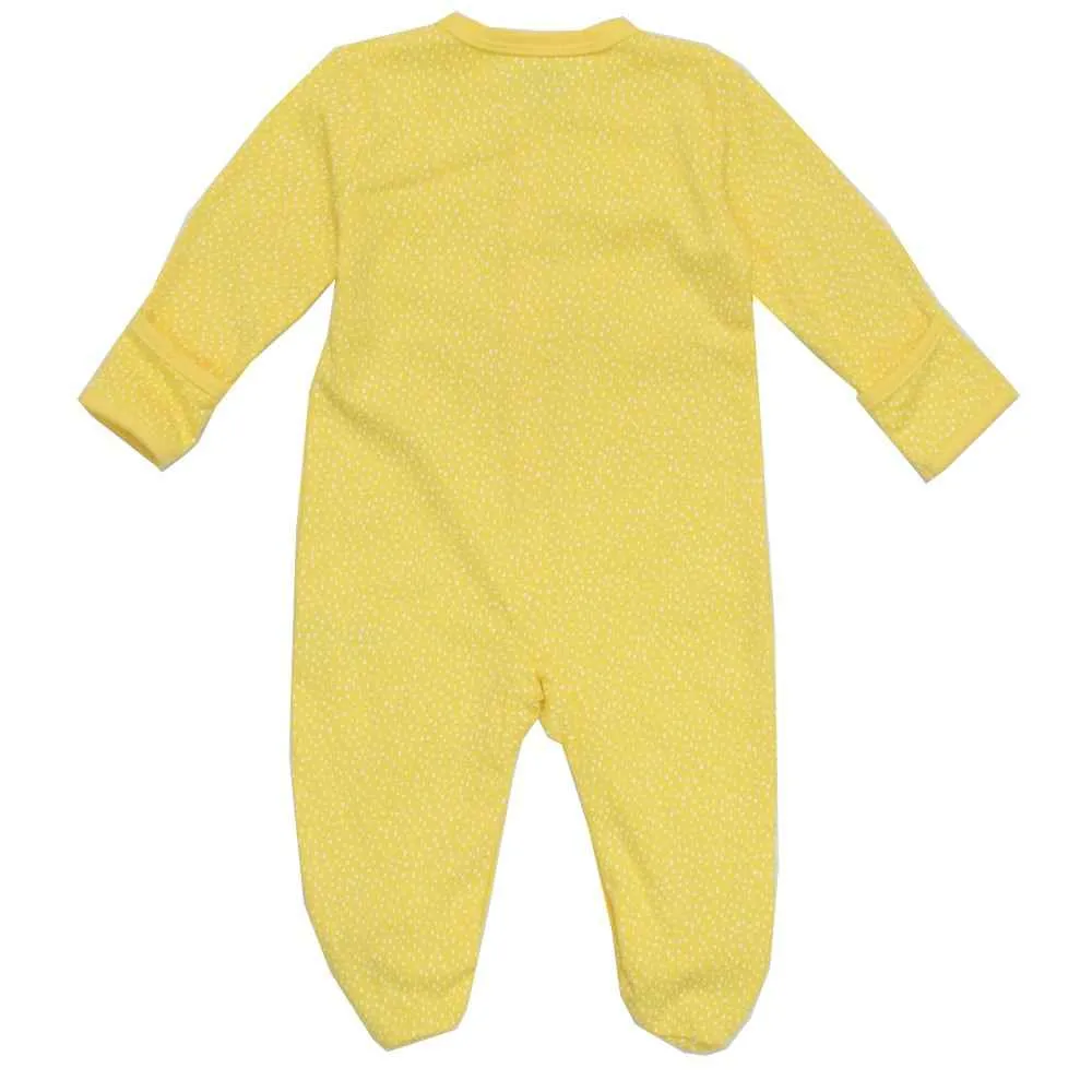 Yellow Polka Dots Printed Footsie With Folded Mittens- Pack Of 3